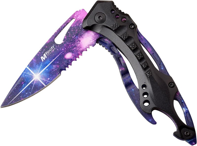 MTECH USA Folding Knife, 3.75-Inch Half-Serrated Blade, Titanium Coating, Glass Breaker, Pocket Clip - Image 4