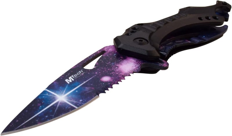 MTECH USA Folding Knife, 3.75-Inch Half-Serrated Blade, Titanium Coating, Glass Breaker, Pocket Clip - Image 3