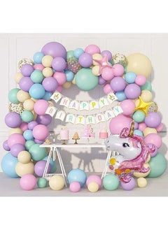 Zeemey 147Pcs Unicorn Birthday Balloons Arch Garland Kit Unicorn Balloon Pink Purple Blue Confetti Balloons Happy Birthday Banner & 8Tools for Girls Unicorn Birthday Party Decorations  - Image 1