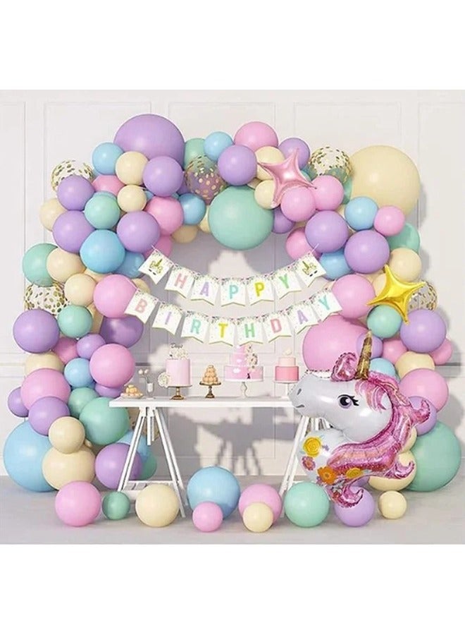 Zeemey 147Pcs Unicorn Birthday Balloons Arch Garland Kit Unicorn Balloon Pink Purple Blue Confetti Balloons Happy Birthday Banner & 8Tools for Girls Unicorn Birthday Party Decorations - Image 1