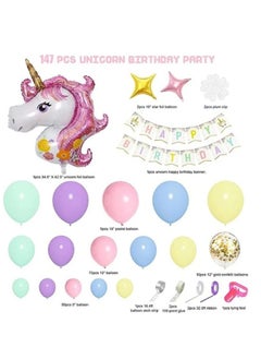 Zeemey 147Pcs Unicorn Birthday Balloons Arch Garland Kit Unicorn Balloon Pink Purple Blue Confetti Balloons Happy Birthday Banner & 8Tools for Girls Unicorn Birthday Party Decorations  - Image 3