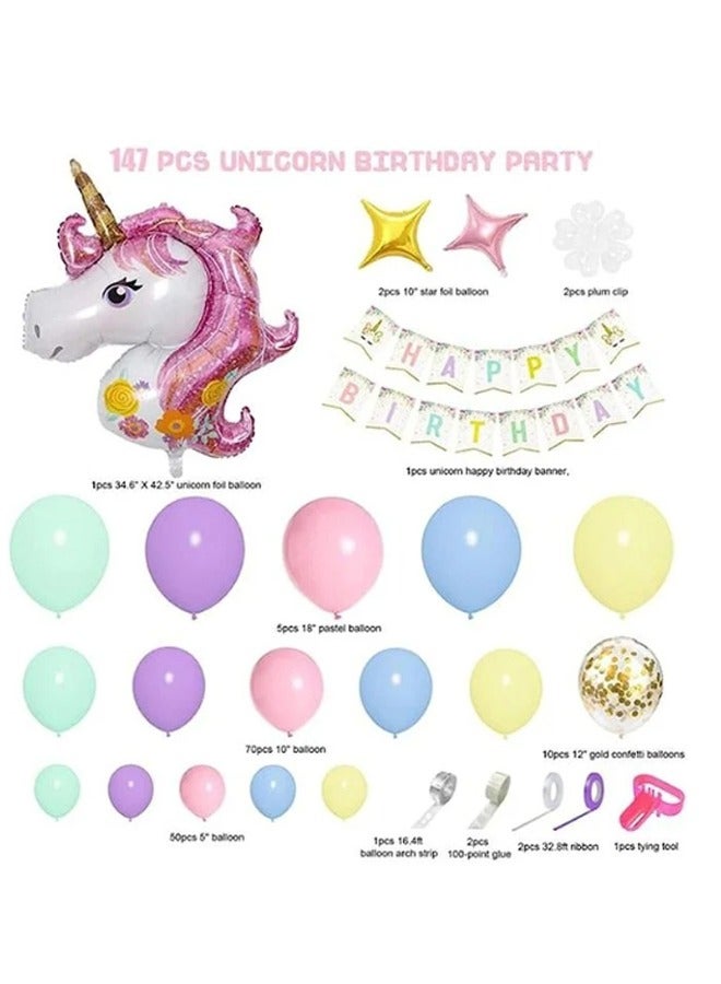 Zeemey 147Pcs Unicorn Birthday Balloons Arch Garland Kit Unicorn Balloon Pink Purple Blue Confetti Balloons Happy Birthday Banner & 8Tools for Girls Unicorn Birthday Party Decorations - Image 3