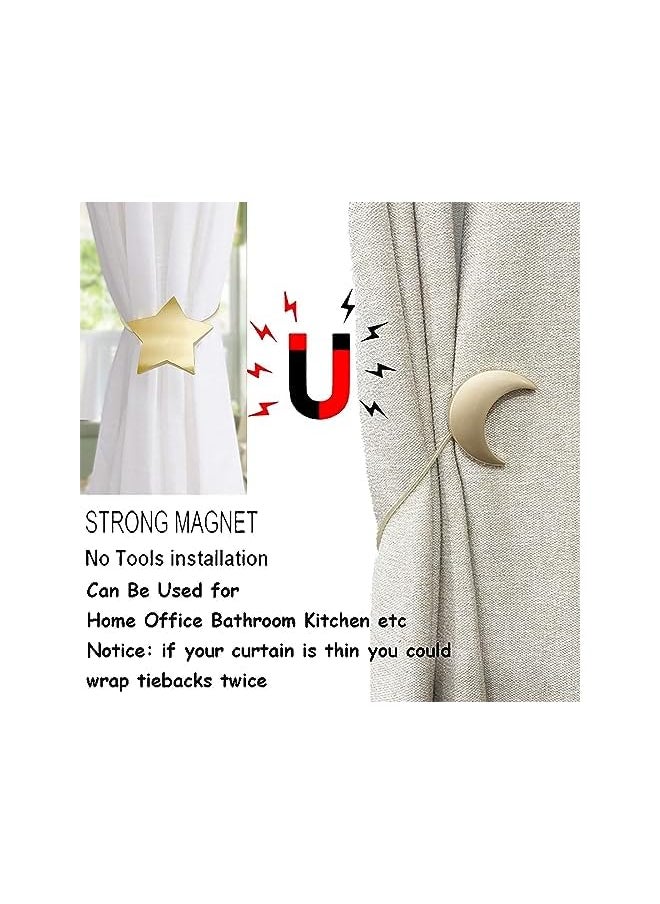The Bros - Curtain Tiebacks, Magnetic Decorative Rope Holdbacks 1 Pair Gold Moon and Star Shape Window Curtain Drape Clips for Bedroom Home Office - Image 1
