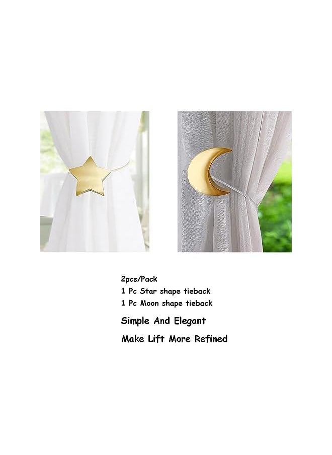The Bros - Curtain Tiebacks, Magnetic Decorative Rope Holdbacks 1 Pair Gold Moon and Star Shape Window Curtain Drape Clips for Bedroom Home Office - Image 1
