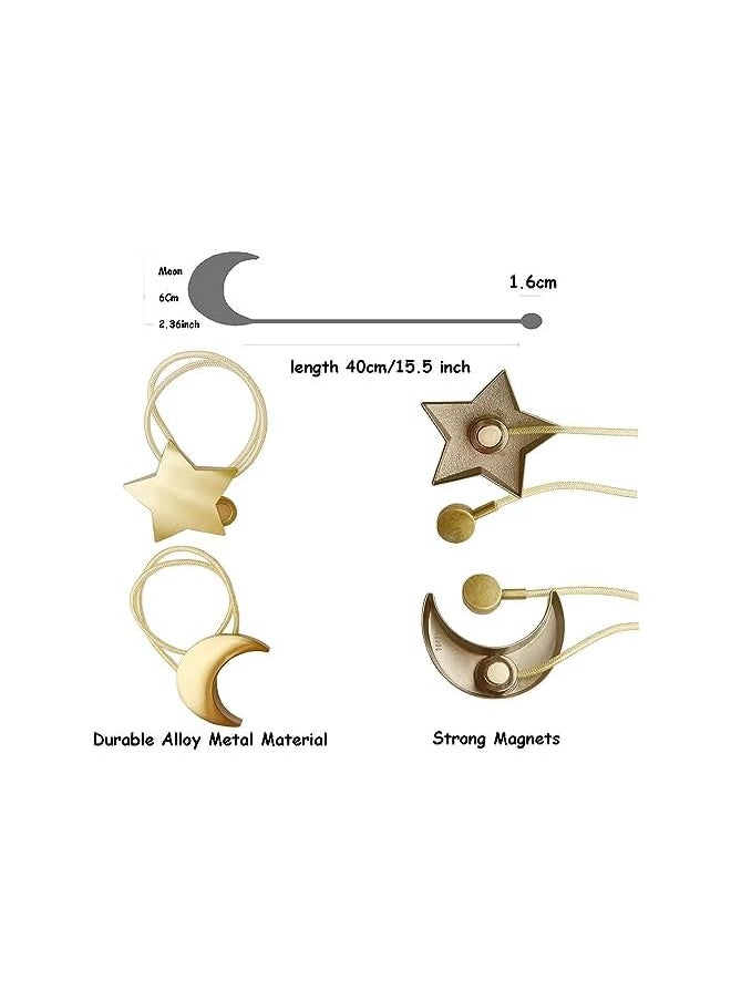 The Bros - Curtain Tiebacks, Magnetic Decorative Rope Holdbacks 1 Pair Gold Moon and Star Shape Window Curtain Drape Clips for Bedroom Home Office - Image 1
