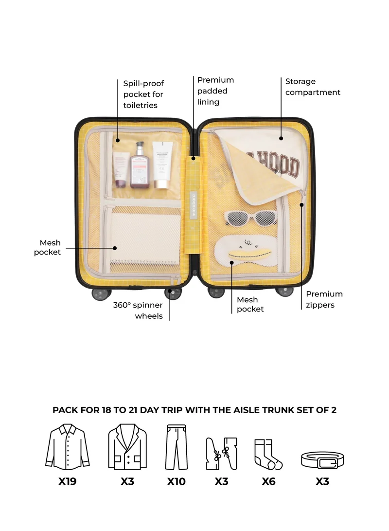 Mokobara The Aisle Trunk Set Of 2 - Durable Polycarbonate Material | Money Moves, Black