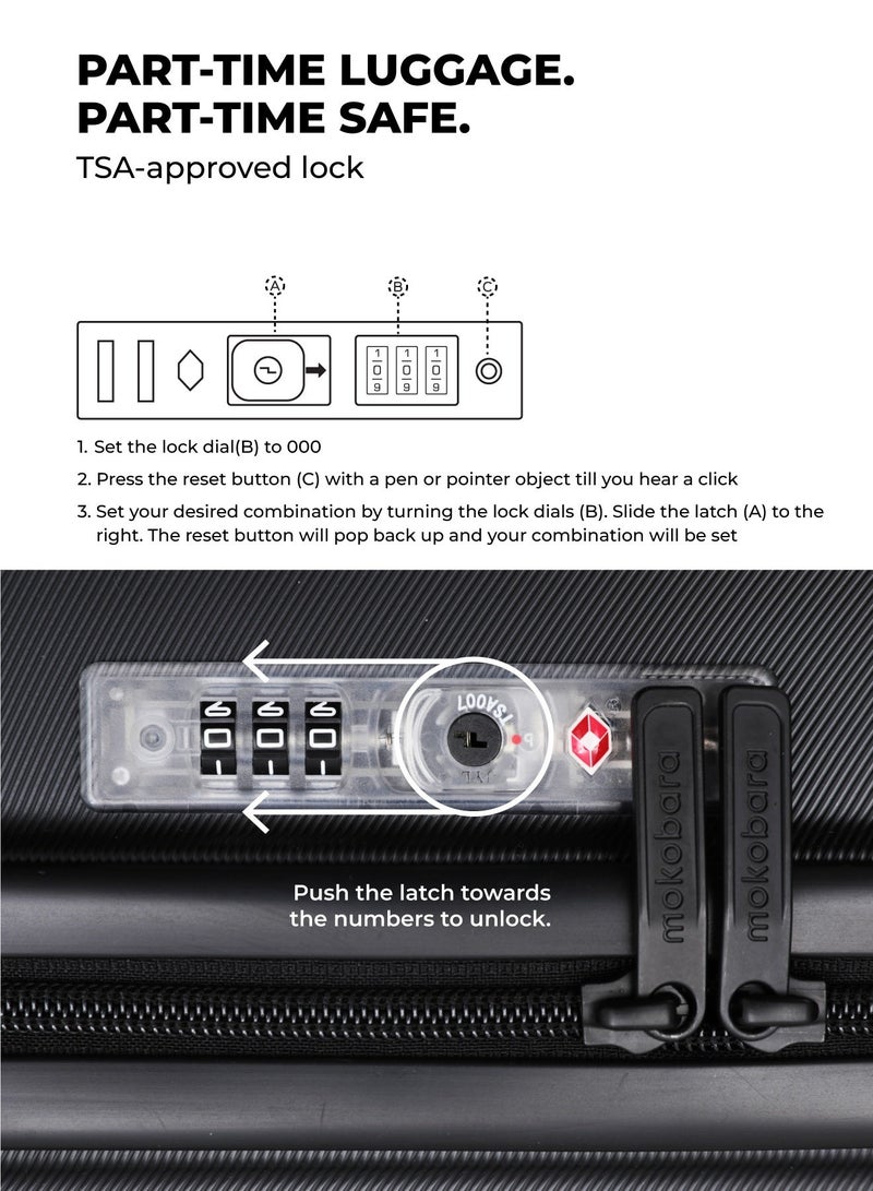 Mokobara Aisle Trunk Luggage Set of 2 | Cabin 40L + Check-in 70L | German Makrolon Hardshell | TSA Lock, YKK Zippers & Silent Ninja Wheels | Black (Money Moves) - Image 4