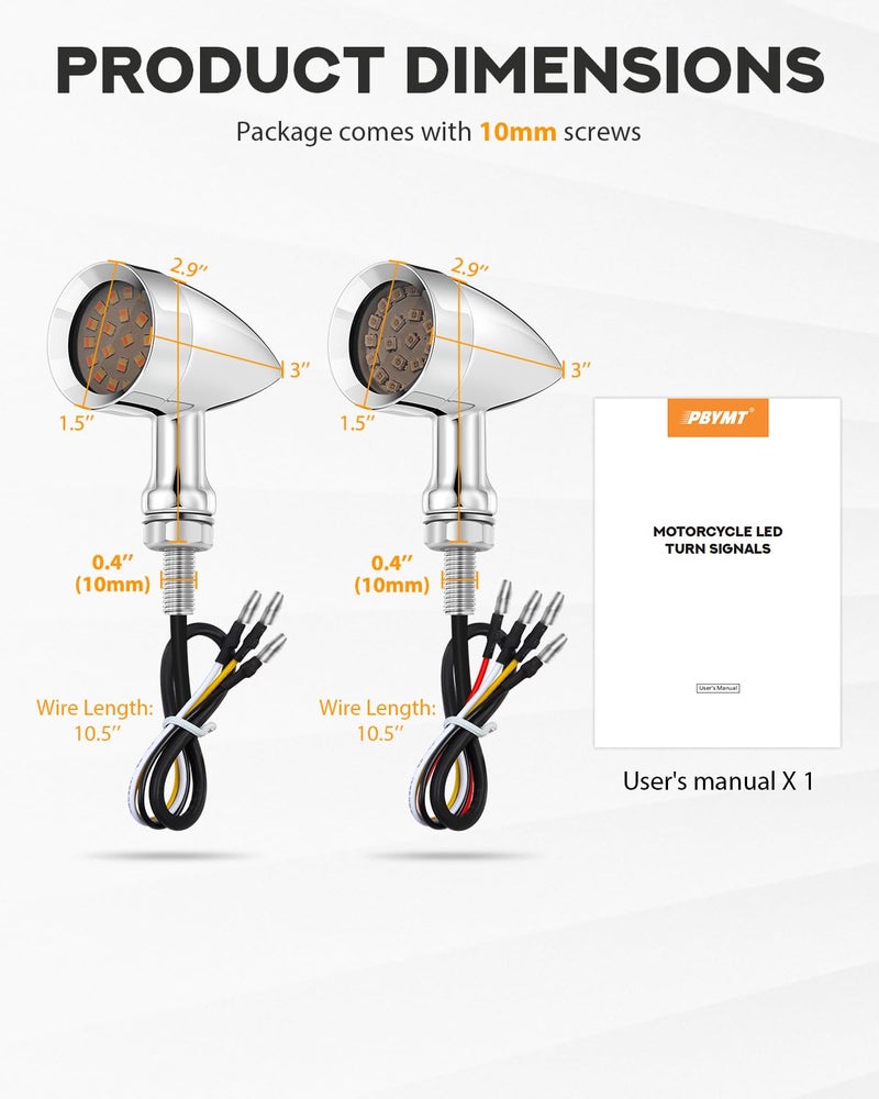 PBYMT Motorcycle Bullet Front Rear Turn Signal White Amber Light SMD Motoecycle Rear Blinker Indicator Compatible with Honda Yamaha Suzuki Kawasaki（4 Pcs） - Image 4