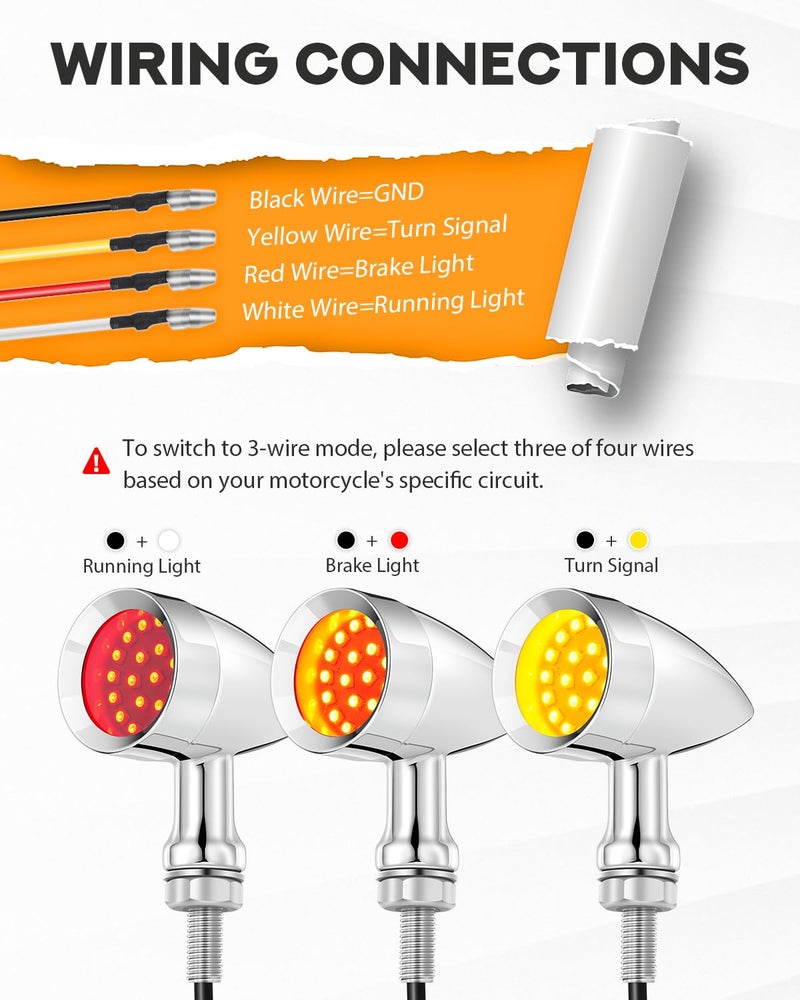 PBYMT Motorcycle Bullet Front Rear Turn Signal White Amber Light SMD Motoecycle Rear Blinker Indicator Compatible with Honda Yamaha Suzuki Kawasaki（4 Pcs） - Image 5