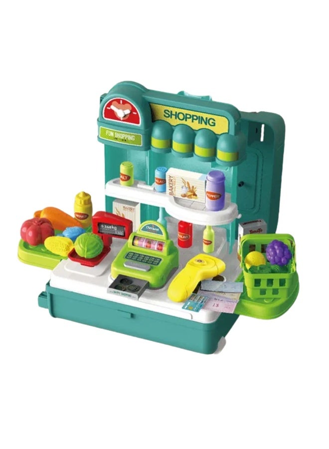 Stem 4-in-1 Supermarket Trolley Case – Pretend Play Shopping Set for Kids – Mobile Suitcase Design - Image 1