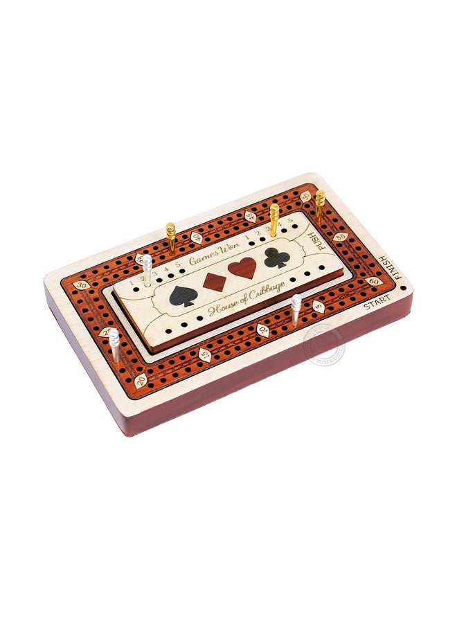 House of Cribbage - 2 Track - Wooden Travel/Pocket Size Cribbage Board - 4 Inch - Inlaid in Maple Wood/Bloodwood with Storage Space for Cribbage Pegs - 60 Points - Non Continuous - Image 2