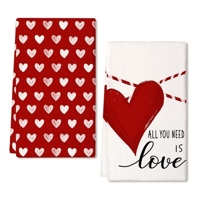 VALENTINES DAY KITCHEN TOWELS SET OF 2RED HEART LOVE DISH TOWELS 18X26 INCH DRYING DISHCLOTHFARMHOUSE HOME DECORATION AD133
