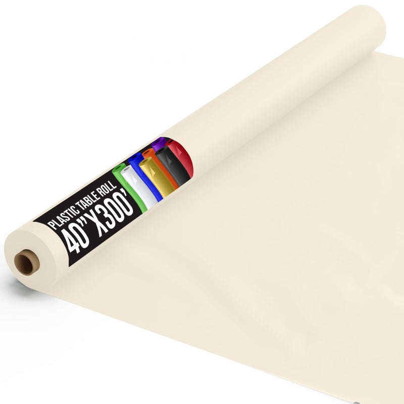 Exquisite Party Solids Ivory Plastic Table Cover Roll 40 X 300 Table Cloth Plastic Cover Roll  Premium Quality Thick 05 MIL Banquet Rolls  Disposable Tablecloth Rolls
