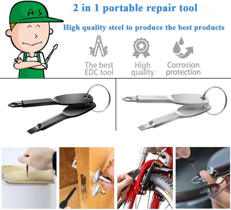 Eyech 8Pcs Mini Keychain ScrewdriverOutdoor Portable EDC Multifunction Screwdriver Set Flat Head  Phillips Screwdriver Wrench Tool with Key Ring  - Image 4