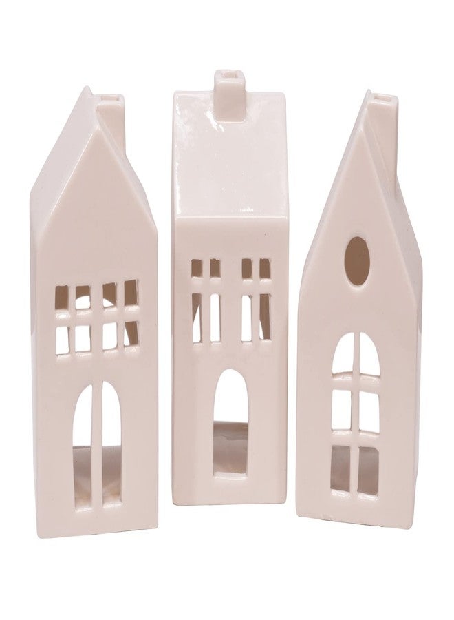 Mark Feldstein & Associates Glazed Porcelain Mini Village Houses, Set of 3, White, 4 Inch - Image 1