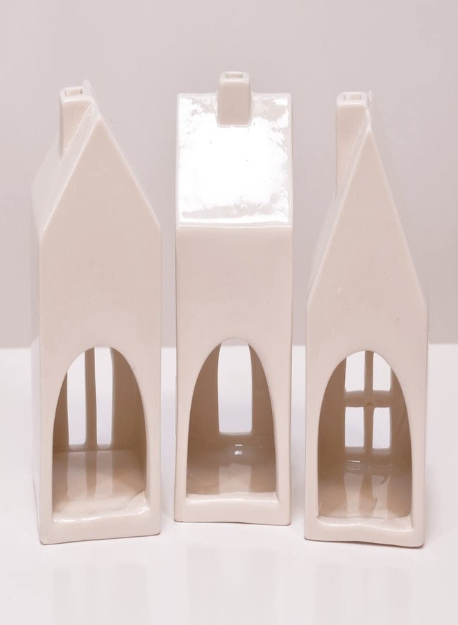 Mark Feldstein & Associates Glazed Porcelain Mini Village Houses, Set of 3, White, 4 Inch - Image 2