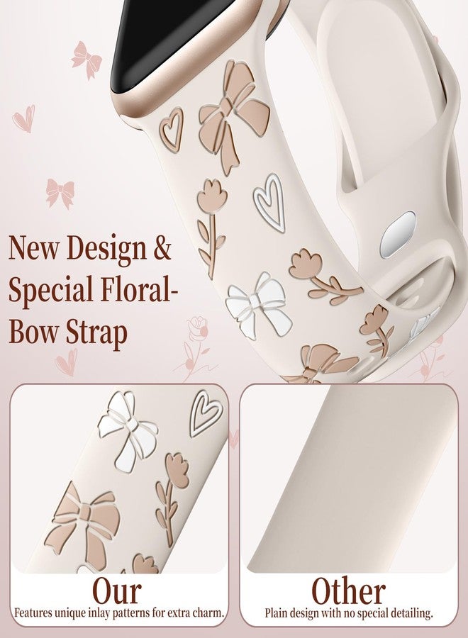 Lerobo Floral Engraved Band Compatible with Apple Watch Bands for Women 45mm 46mm 44mm 42mm 40mm 41mm 49mm, Cute Bow Soft Silicone Dressy Wrist Strap for iWatch Series 11 10 9 8 7 6 5 4 3 2 1 SE Ultra - Image 5