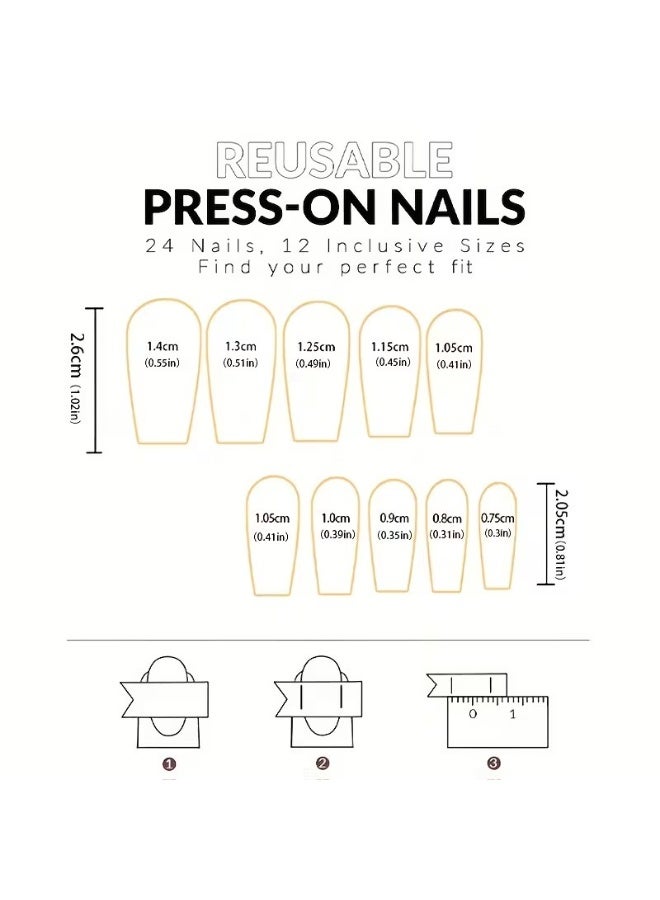 Goolsky 24pcs Golden Glitter Square Press On Nails - Medium Size Acrylic Wine Red Design for Bridal Wedding Use - Image 3