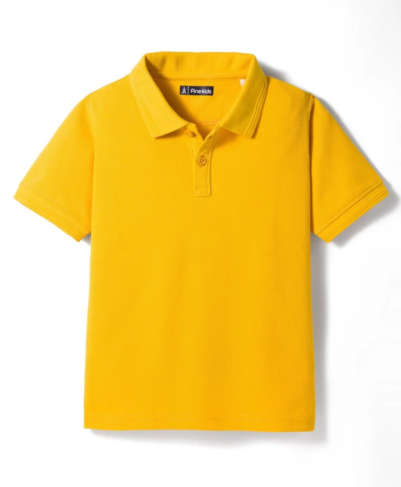 Pine Kids Pine Kids Cotton Knit Half Sleeves Solid Colour Polo T-Shirt - Yellow