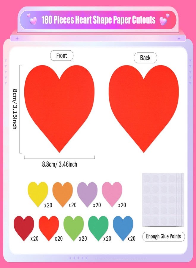 MixTeach 180Pcs Valentine Heart Paper Cutouts, 9 Color - Image 2