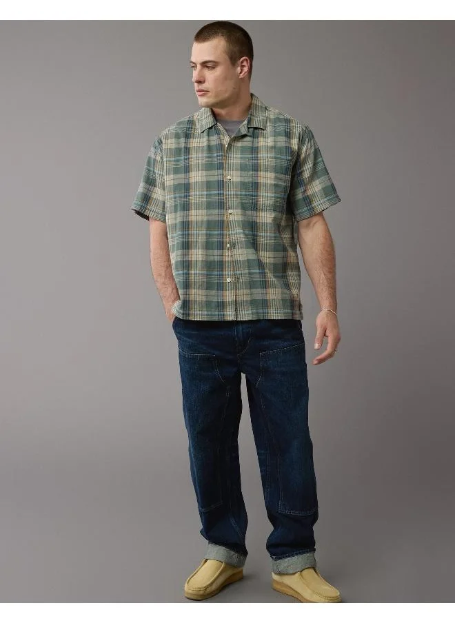 American Eagle Checked Plaid Button-Up Poolside Shirt