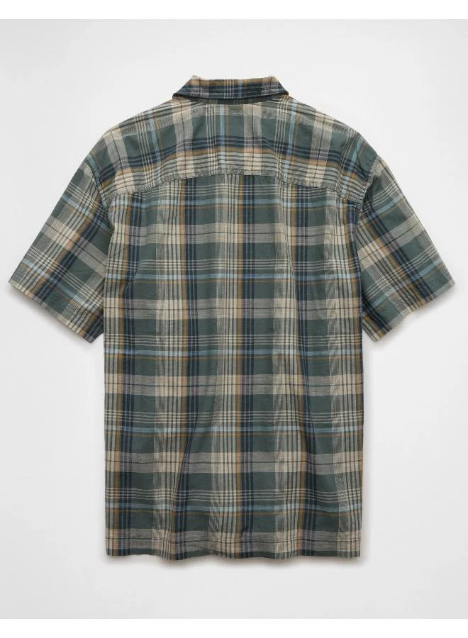 American Eagle Checked Plaid Button-Up Poolside Shirt