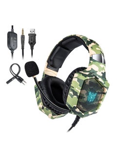 Over Ear Bass Stereo Surround Wired Gaming Headphone with Microphone RGB Changing Lights Camouflage