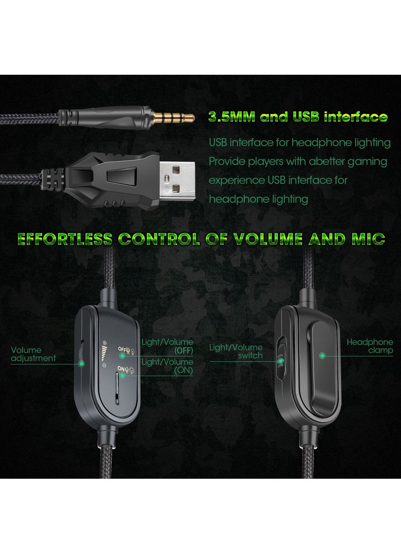 onikuma - Over Ear Bass Stereo Surround Wired Gaming Headphone with Microphone RGB Changing Lights Camouflage - Image 1
