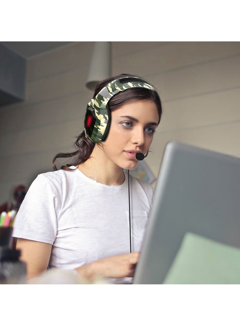 onikuma - Over Ear Bass Stereo Surround Wired Gaming Headphone with Microphone RGB Changing Lights Camouflage - Image 1