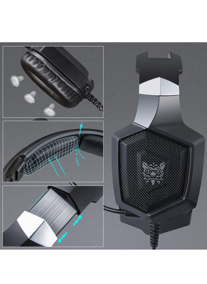 onikuma - Over Ear Bass Stereo Surround Wired Gaming Headphone with Microphone RGB Changing Lights Camouflage - Image 1