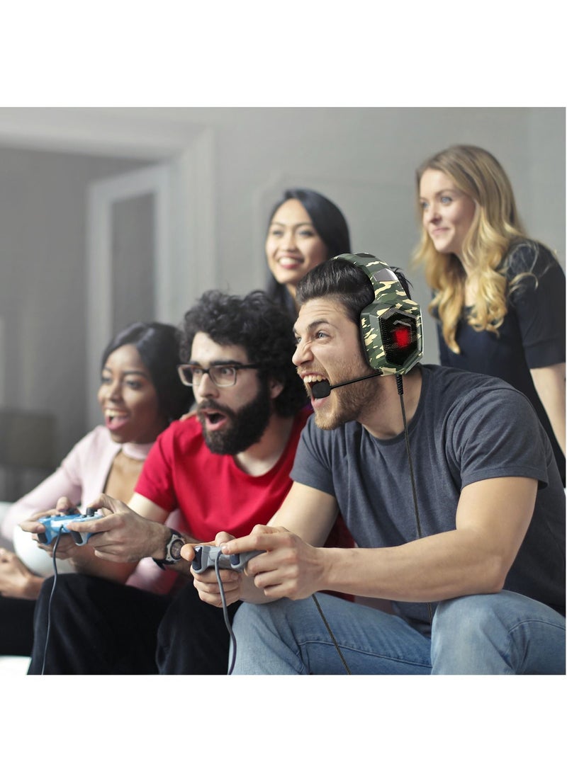 onikuma - Over Ear Bass Stereo Surround Wired Gaming Headphone with Microphone RGB Changing Lights Camouflage - Image 1