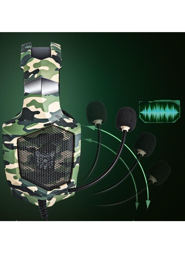 onikuma - Over Ear Bass Stereo Surround Wired Gaming Headphone with Microphone RGB Changing Lights Camouflage - Image 1