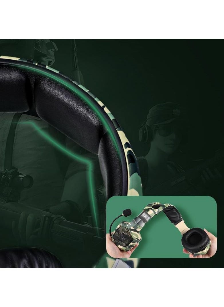 onikuma - Over Ear Bass Stereo Surround Wired Gaming Headphone with Microphone RGB Changing Lights Camouflage - Image 1