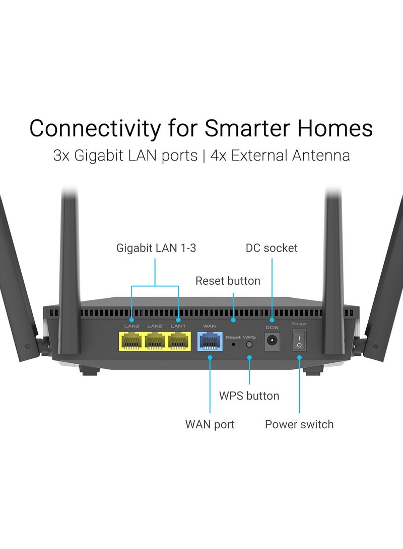 ASUS RT-AX52 Pro (AX3000) Dual Band WiFi 6 Extendable Router Black - Image 2