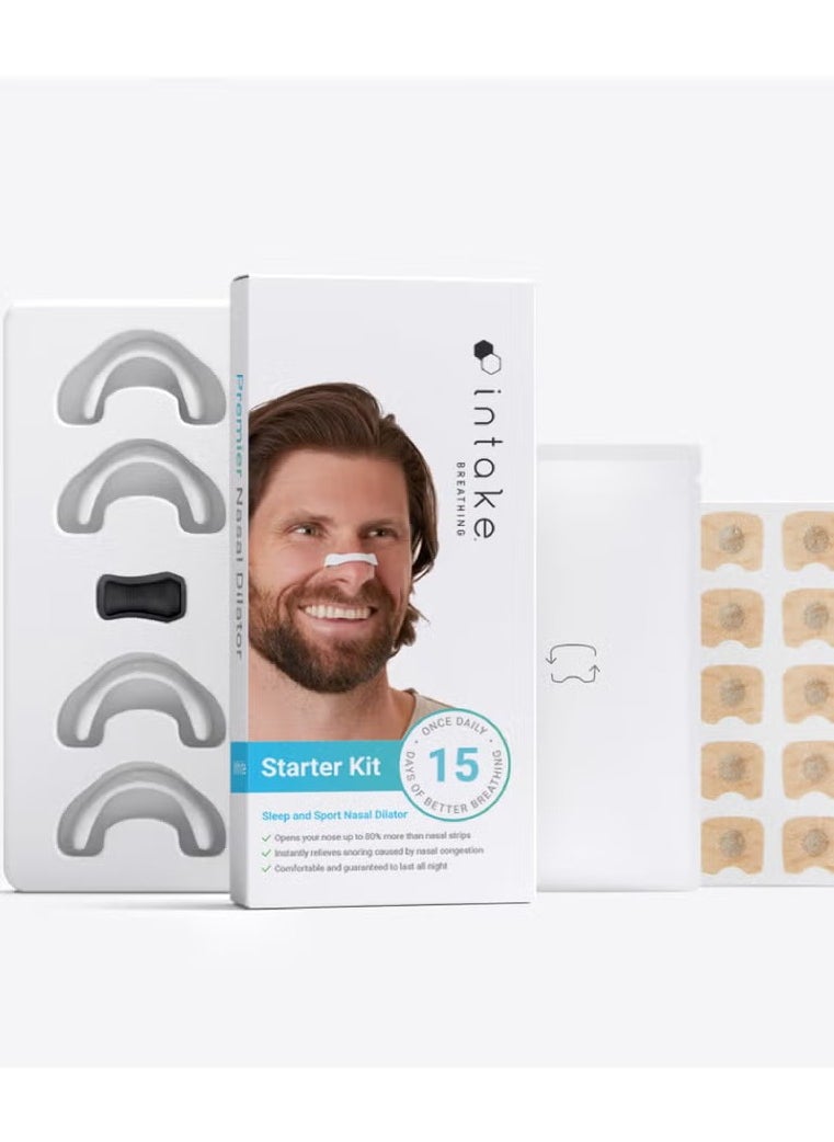 Intake Breathing - Nasal Strip Starter Kit (15 Count, White) - Boost Oxygen Intake, Reduce Snoring, Improve Sleep Quality - Sweat Resistant, Skin Safe Nasal Strips - Extra Strength Snoring Solution - Image 1