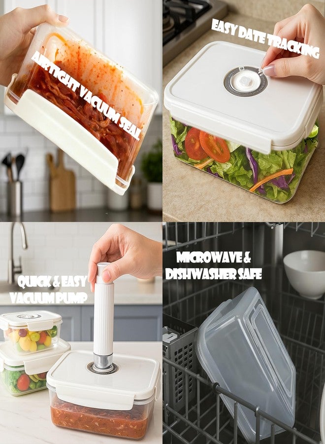 VICARKO 3-Piece Stackable Vacuum Food Storage Containers Set with Hand Pump, 17 oz/ 34 oz/ 68 oz, White, BPA-Free, Airtight, Leakproof, Date Tracker - Image 5