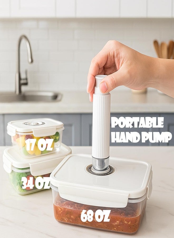 VICARKO 3-Piece Stackable Vacuum Food Storage Containers Set with Hand Pump, 17 oz/ 34 oz/ 68 oz, White, BPA-Free, Airtight, Leakproof, Date Tracker - Image 2