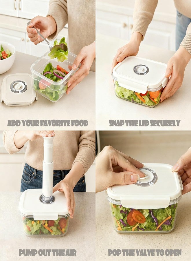 VICARKO 3-Piece Stackable Vacuum Food Storage Containers Set with Hand Pump, 17 oz/ 34 oz/ 68 oz, White, BPA-Free, Airtight, Leakproof, Date Tracker - Image 4