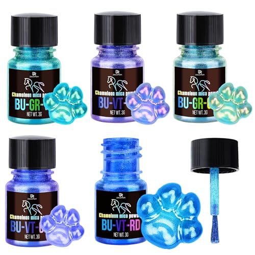 DecorRom Chameleon Mica Powder 5 Color Shifting Pigment Powder for Epoxy Resin Art Tumbler Painting Epoxy Resin Color Changing Pigment Blue Tones Chameleon Mica for Candle Slime Soap Making Nail Art - Image 1