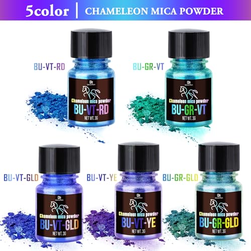 DecorRom Chameleon Mica Powder 5 Color Shifting Pigment Powder for Epoxy Resin Art Tumbler Painting Epoxy Resin Color Changing Pigment Blue Tones Chameleon Mica for Candle Slime Soap Making Nail Art - Image 3