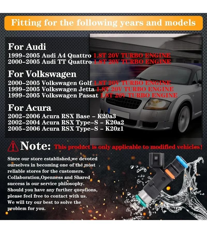 4 عبوات من حاقنات الوقود EV14 سعة 550cc بستة فتحات لسيارات أودي وفولكسفاجن وأكورا RSX و1.8T - Image 4