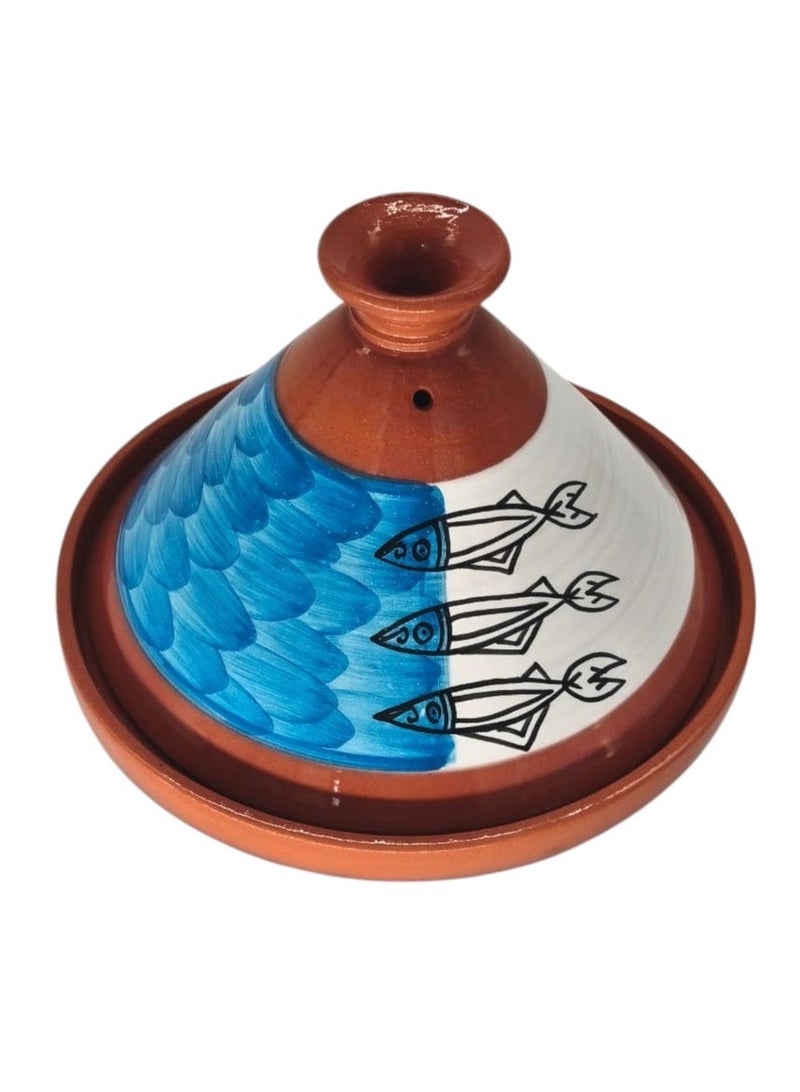 أي كي دي سي AKDC طاجين طيني مع غطاء رسم سمكة سردين أزرق - 22 سم - Image 2