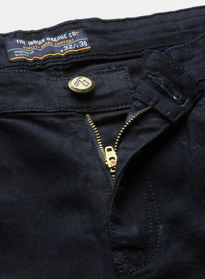 The Indian Garage Co Dark Blue The Indian Garage Co Men Low Rise Slim Fit Stretchable Jeans for Men | Best Price UAE