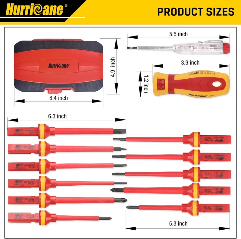 Hurricane 1000V Insulated Electrician Screwdriver Set, All-in-One Premium Professional 13-Pieces CR-V Magnetic Phillips Slotted Pozidriv Torx Screwdriver - Image 5