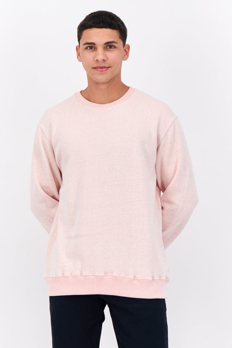Fleece Factory سويت شيرت رجالي بأكمام طويلة وبتصميم محبوك، وردي - Image 1