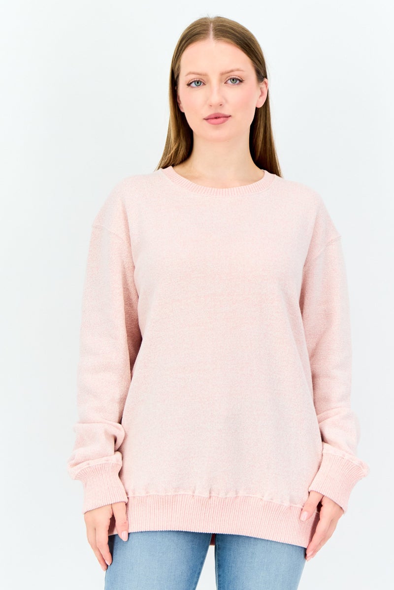 Fleece Factory Men Crew Neck Textured Long Sleeve Sweatshirt, Pink - Image 1