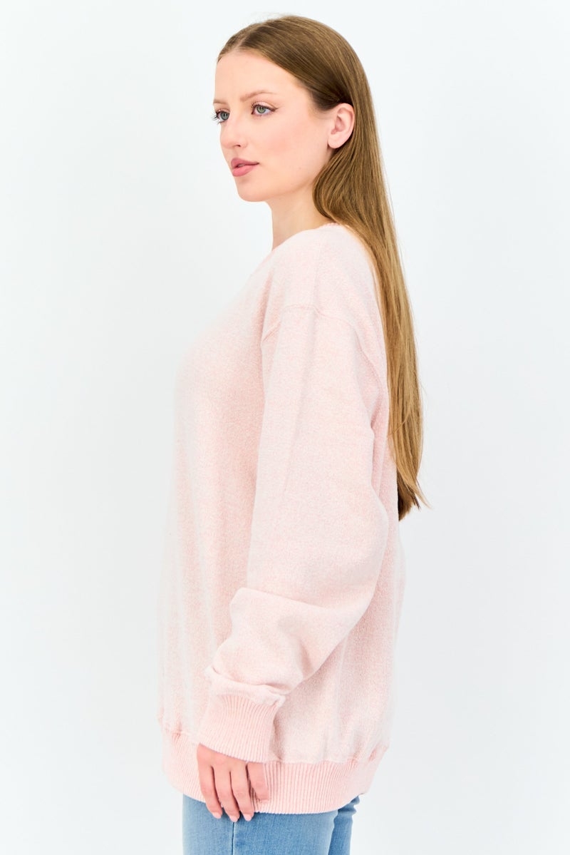 Fleece Factory Men Crew Neck Textured Long Sleeve Sweatshirt, Pink - Image 2