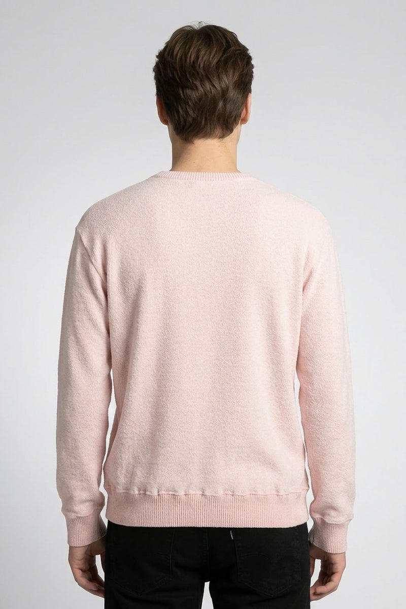 Fleece Factory Men Crew Neck Textured Long Sleeve Sweatshirt, Pink - Image 5