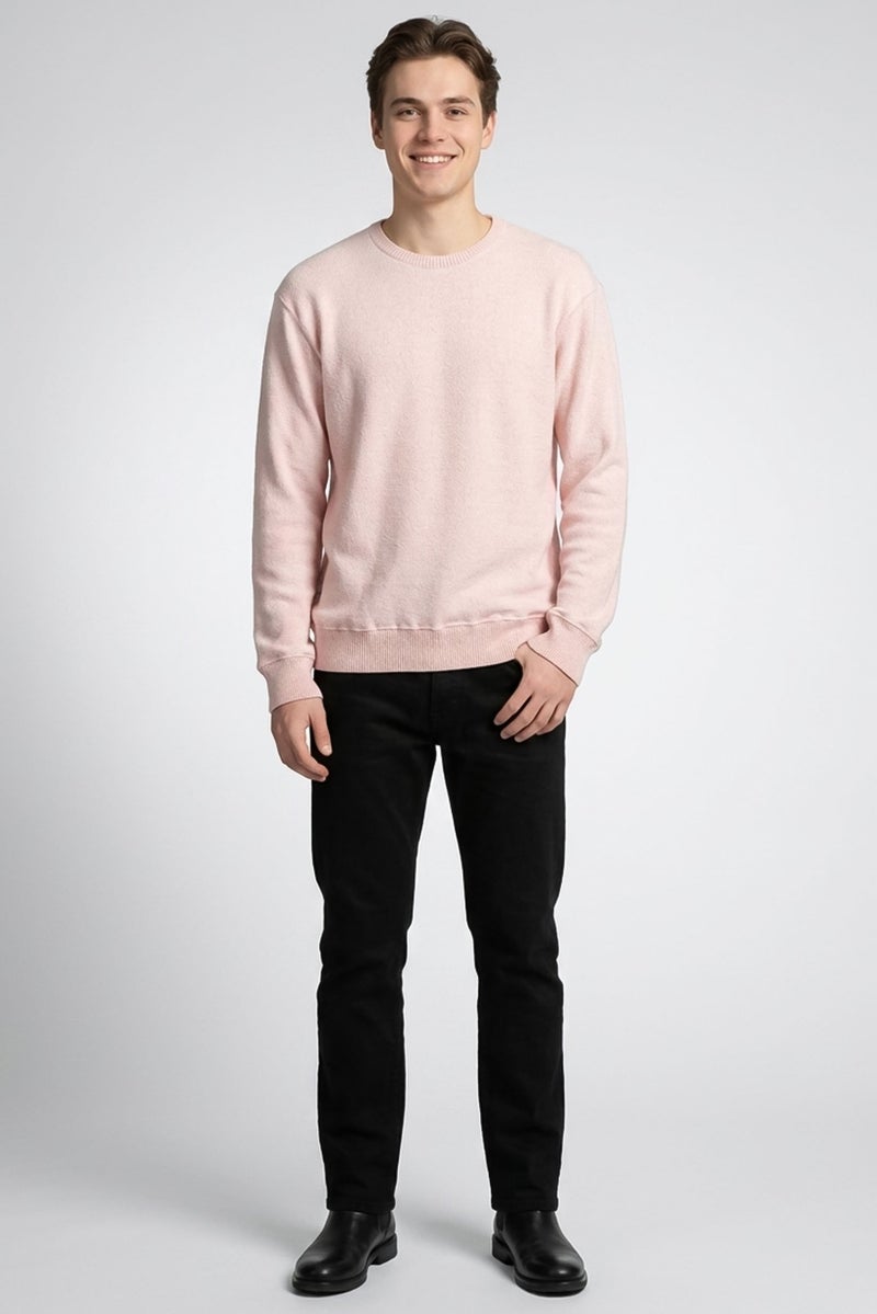 Fleece Factory Men Crew Neck Textured Long Sleeve Sweatshirt, Pink - Image 4