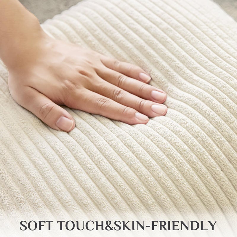 Softalker Throw Pillow Covers 18 x 18, Set of 2 - Cream Spring Decorative Soft Corduroy Striped Boho Beige Pillow Covers, White Cushion Pillow Cases for Farmhouse Decor, Couch, Easter, Bed Living Room - Image 5